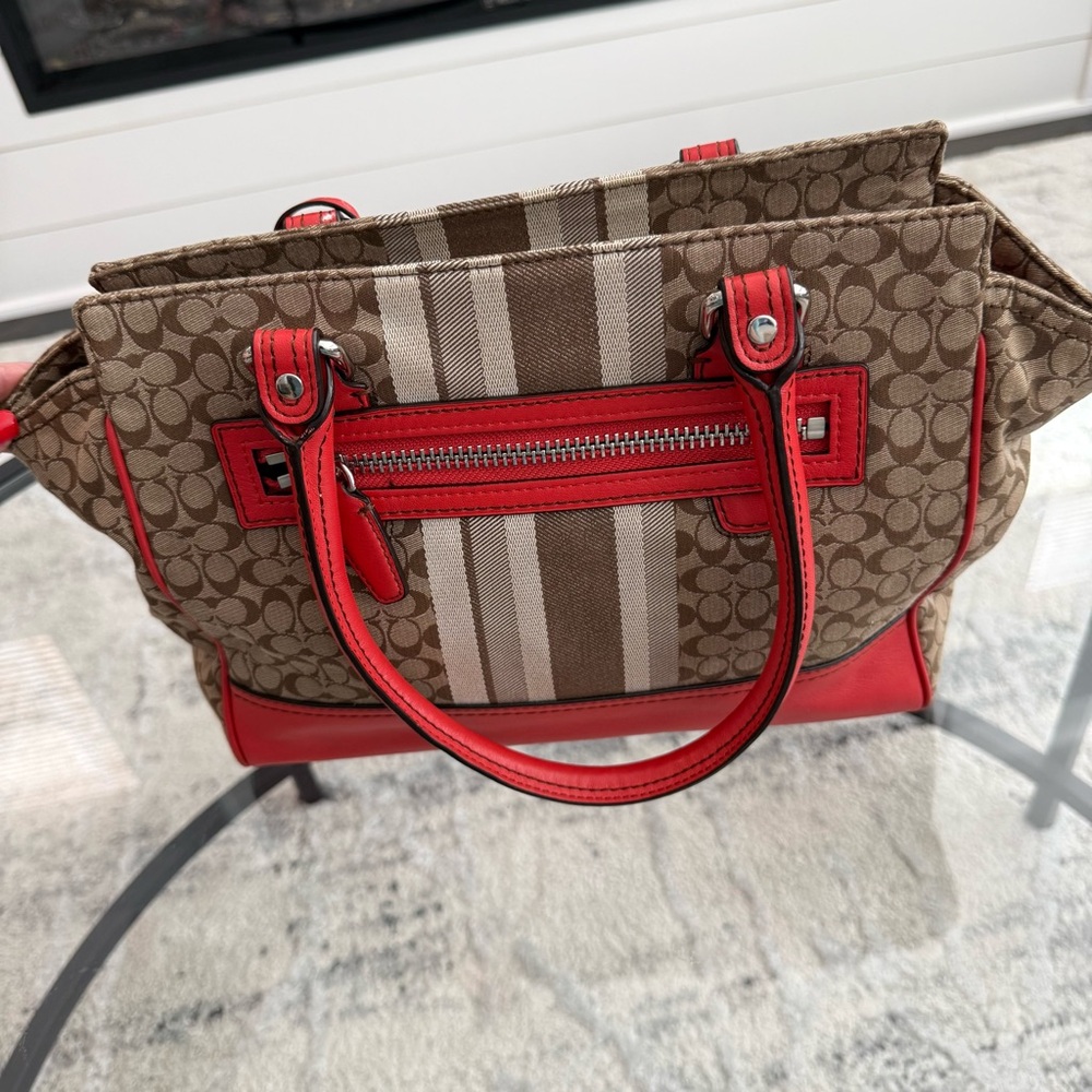 Coach New York legacy Signature Stripe Satchel in Brown and orange - Picture 2 of 7